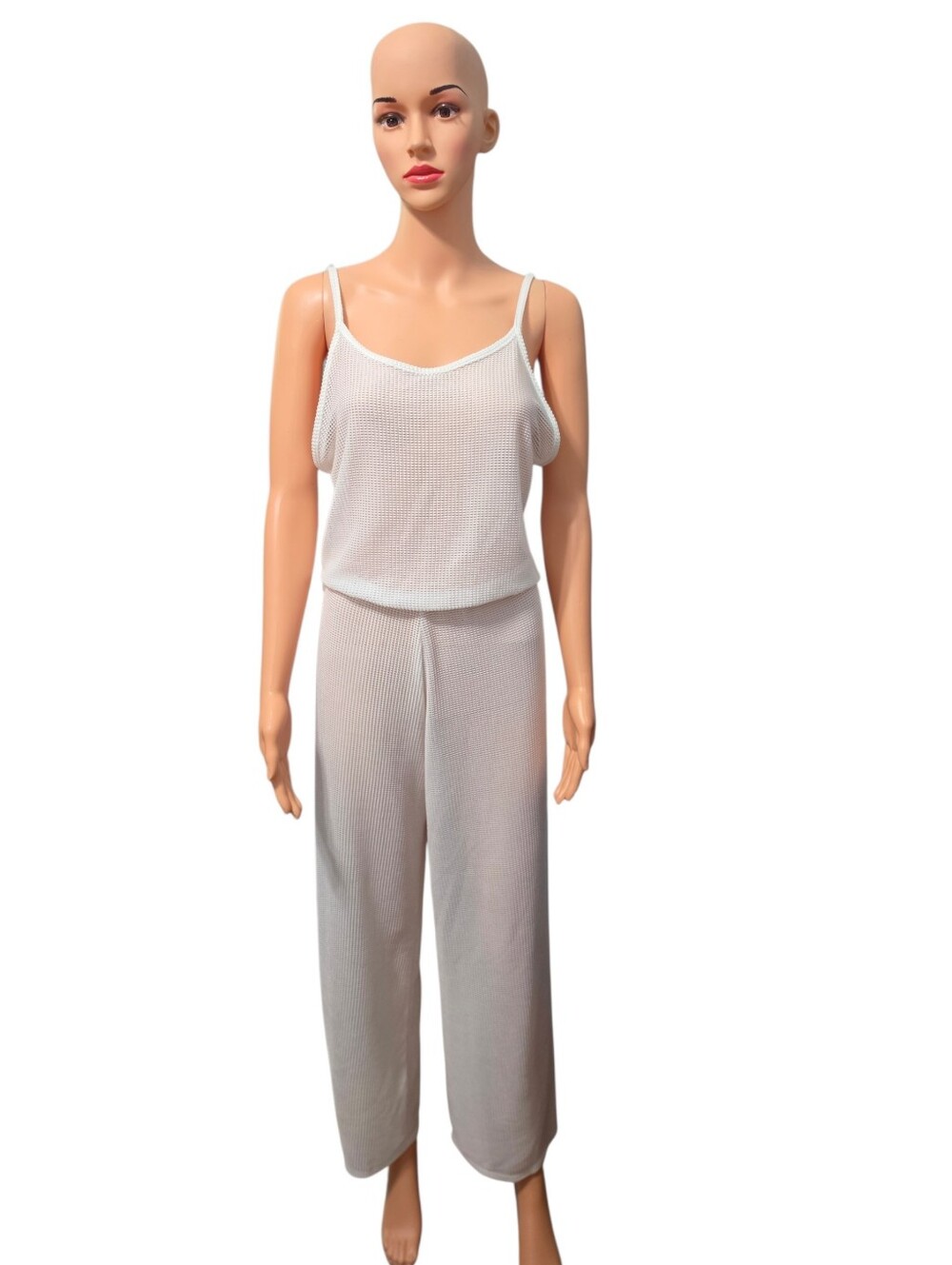 Jordan Taylor White Mesh Beach Cover-Up Coastal Semi-Sheer Jumpsuit Resortwear M